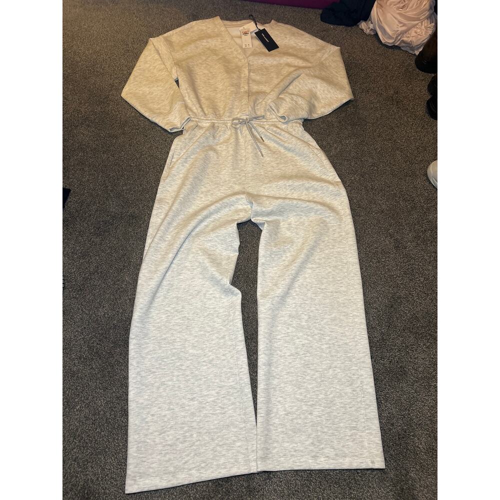 Abercrombie & Fitch YPB Women Jumpsuit M white gray Neoknit button  Wide Leg